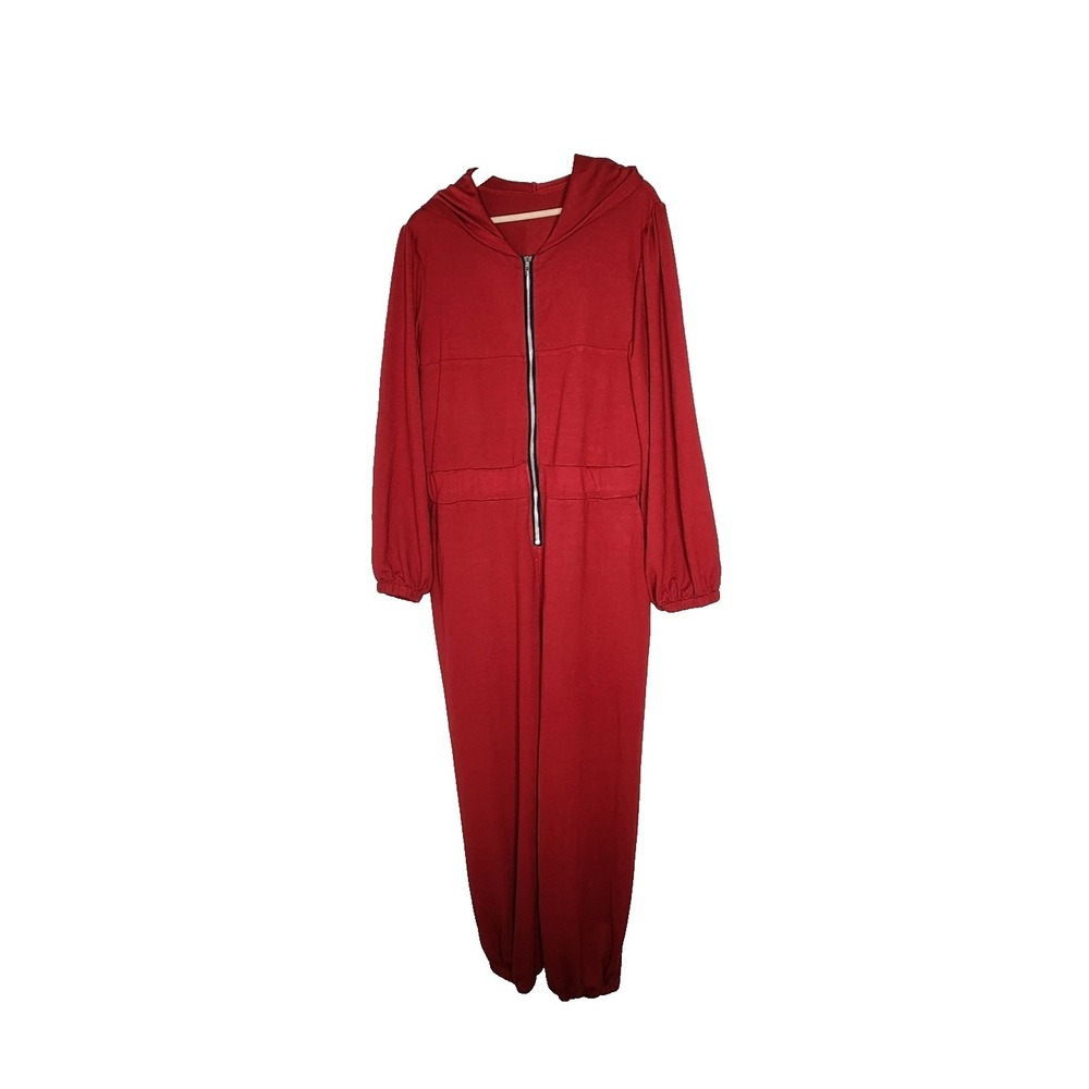 Red Romper Jumpsuit with Hoodie Comfy Size XL - Picture 7 of 9